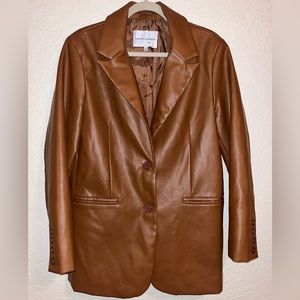 REBECCA MINKOFF Lambskin Cognac Two Buttons
Lined Blazer, Size L